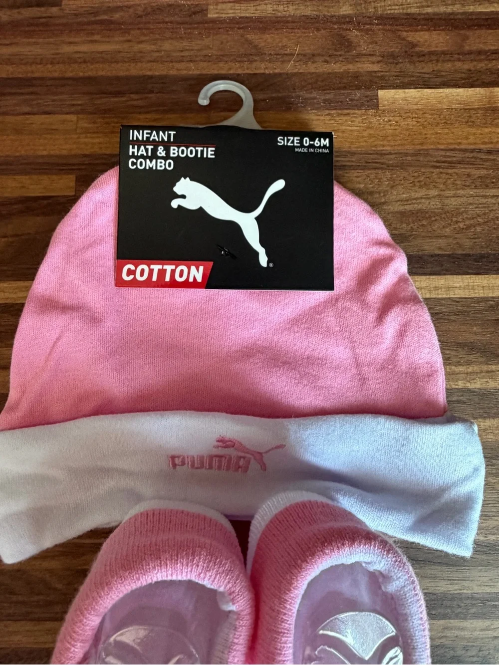 Puma Pink and White Infant Hat & Booties Set